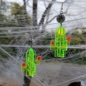 Handmade Disco Cactus Hanging Earrings